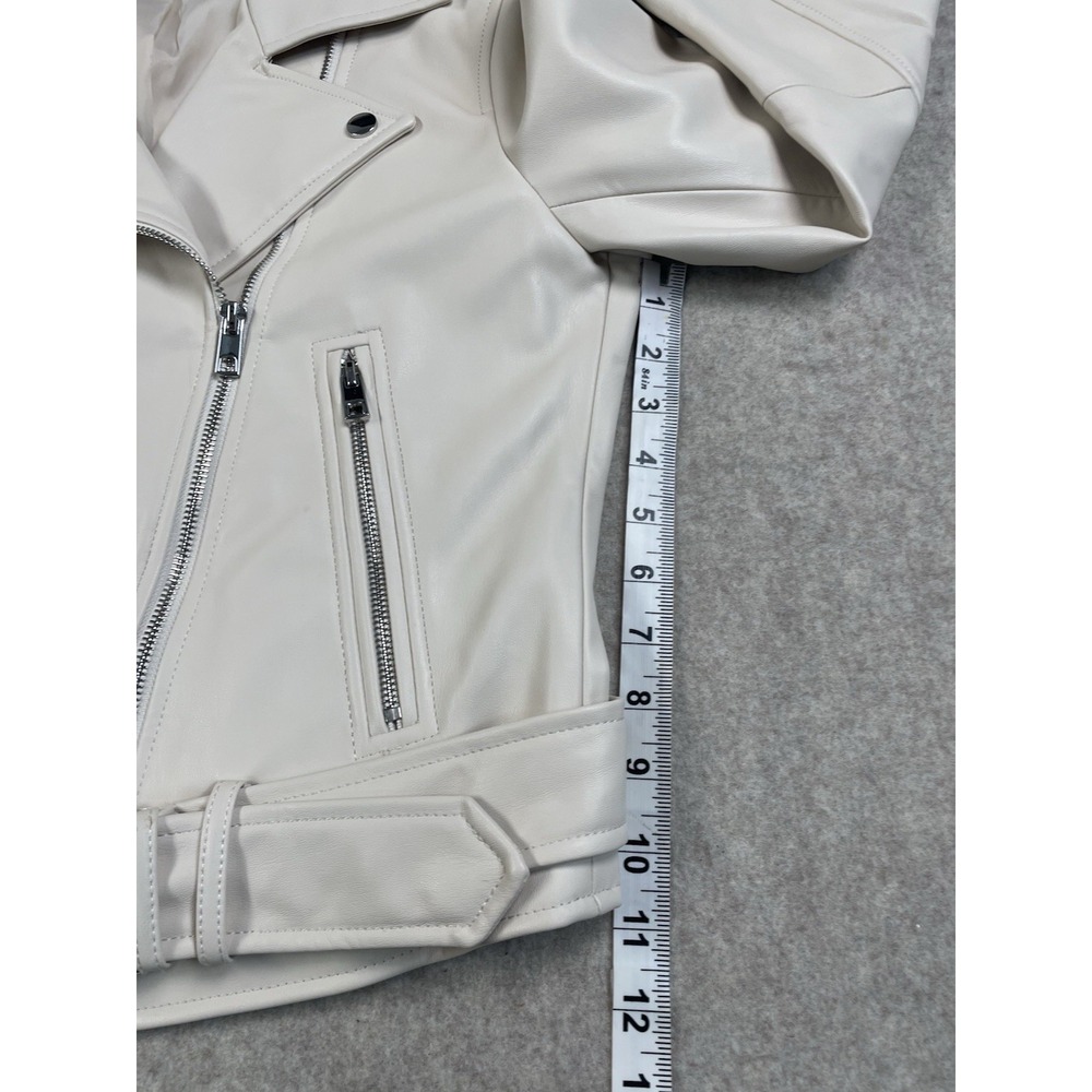 NWOT Zara Womens M Faux Leather Motorcycle Moto Jacket Zip Up Beige - Picture 12 of 16